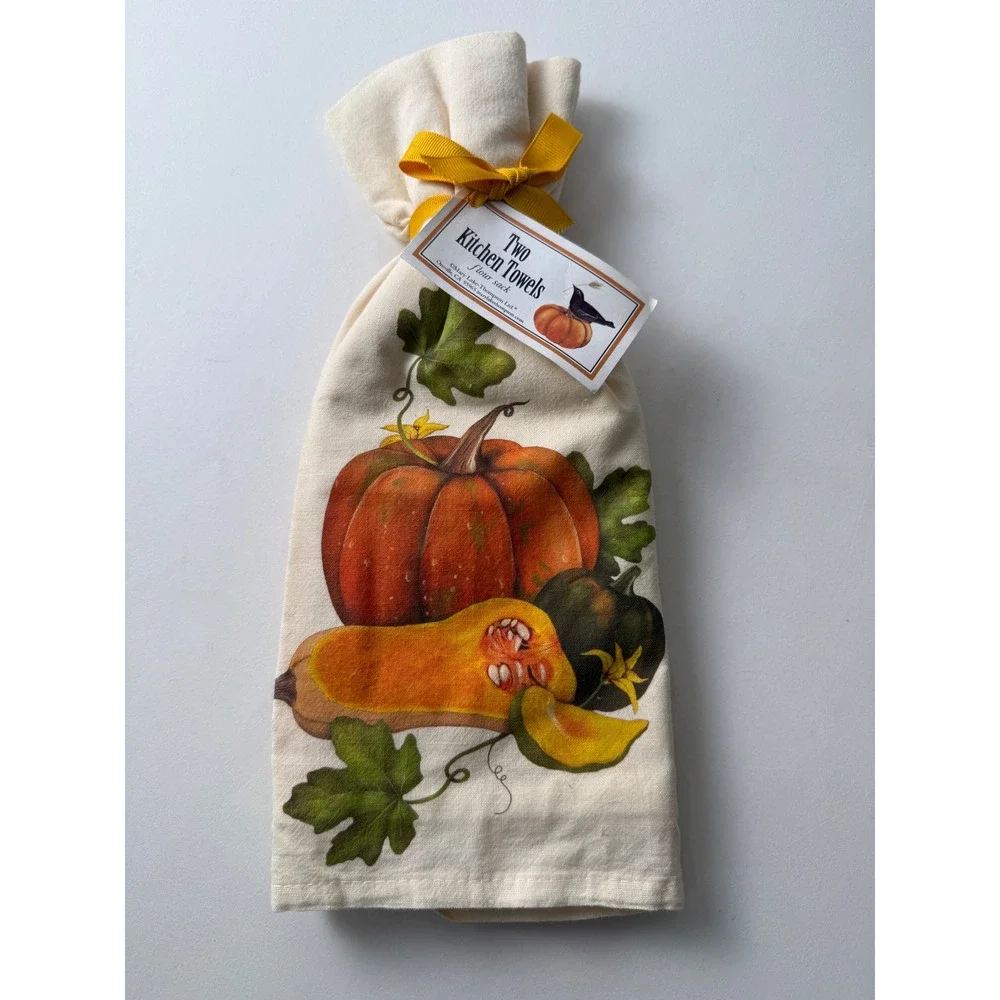 NWT Mary Thompson Lake Pumpkin Squash Autumn Fall QTY (2) Flour Sack Towels.